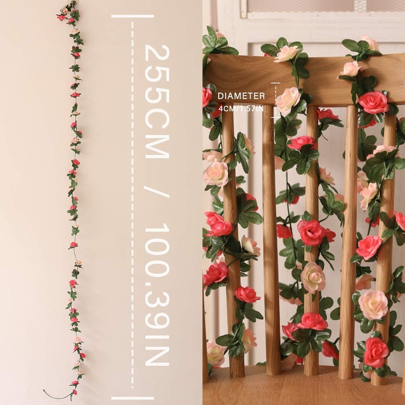 Partyjoy PARTY JOY 5pcs 41Ft Flower Garland Fake Rose Vine Artificial Flowers Hanging Rose Ivy Hanging Baskets Wedding Arch Garden Background Decor (Pink, 5) - Image 3